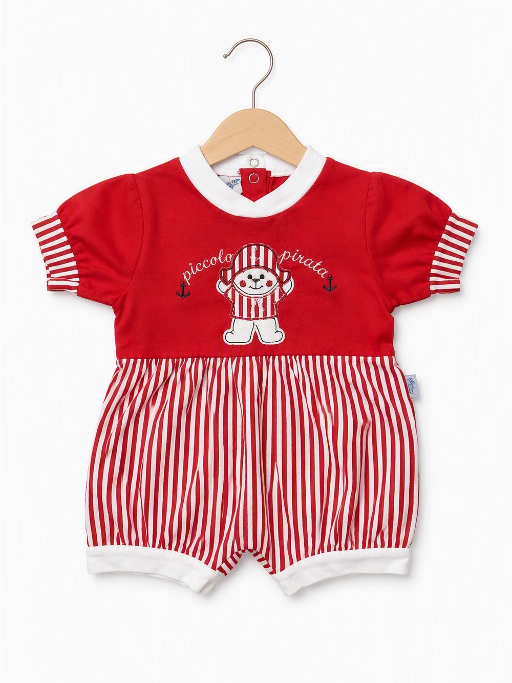 Vintage 90s Ciliegina Italy Luxury Red Cotton Snap Shoulder Romper 2-3T